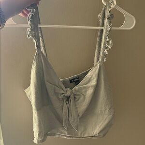 Express Sage Tie-Front Ruffle Strap Crop Top